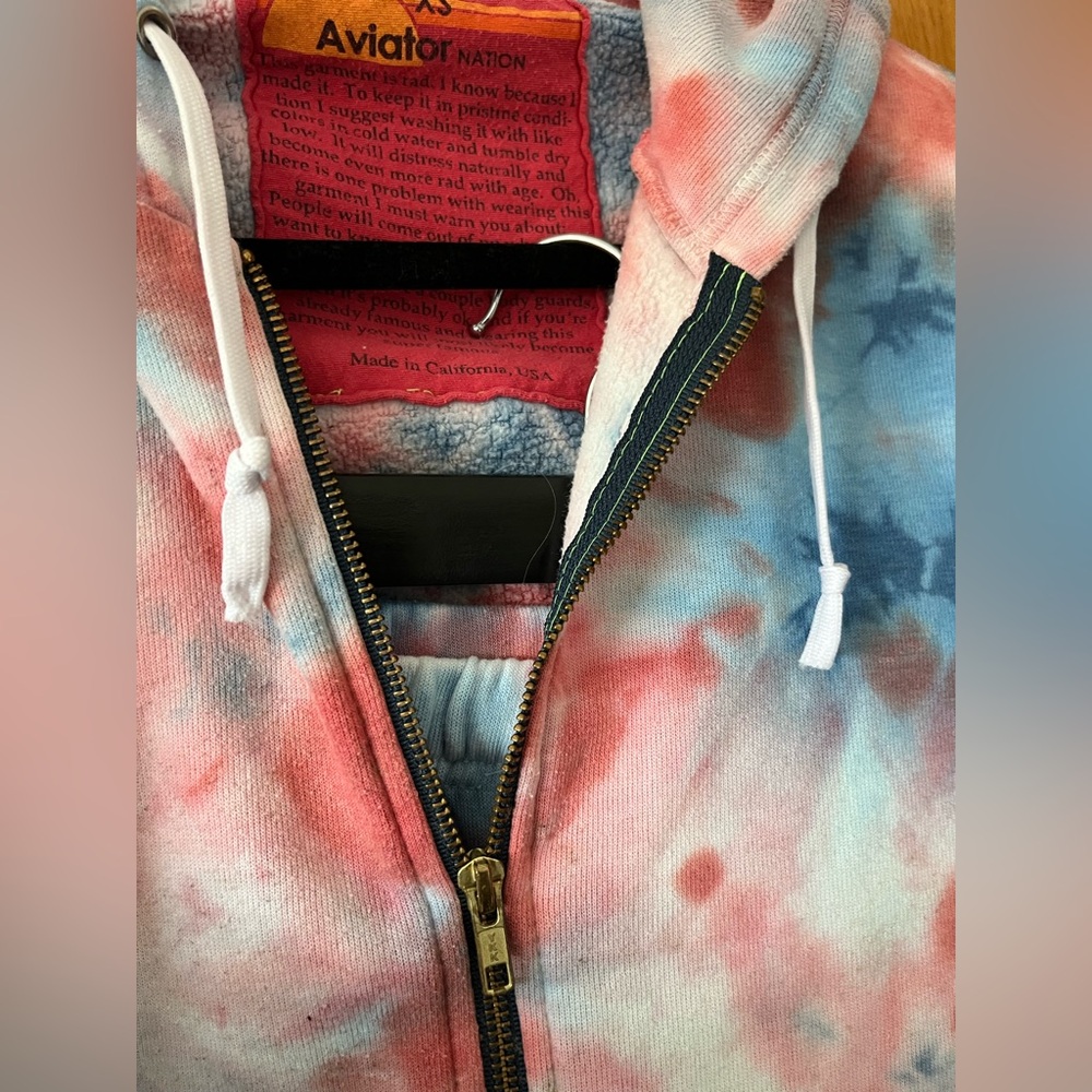 Aviator Nation Red and Blue hand Tie-Dye Track Suit Set - Top (XS) pant (S) - Picture 5 of 15